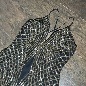 Windsor Black and Gold Prom Dress